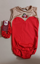 AMS Gymnastics Leotard Child Medium CM Lycra Beige and Red with high neck