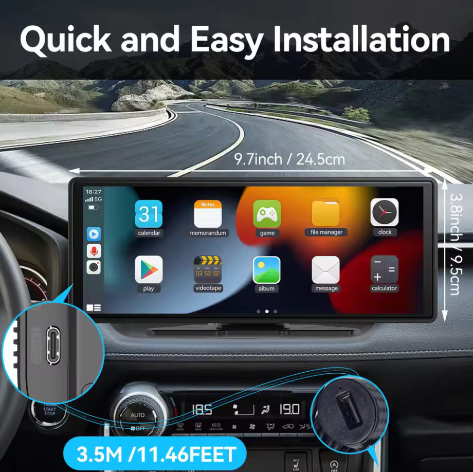 Autoradio CarPlay e Android Auto Display Wireless 10.26" Portatile Universale - Miniatura 4
