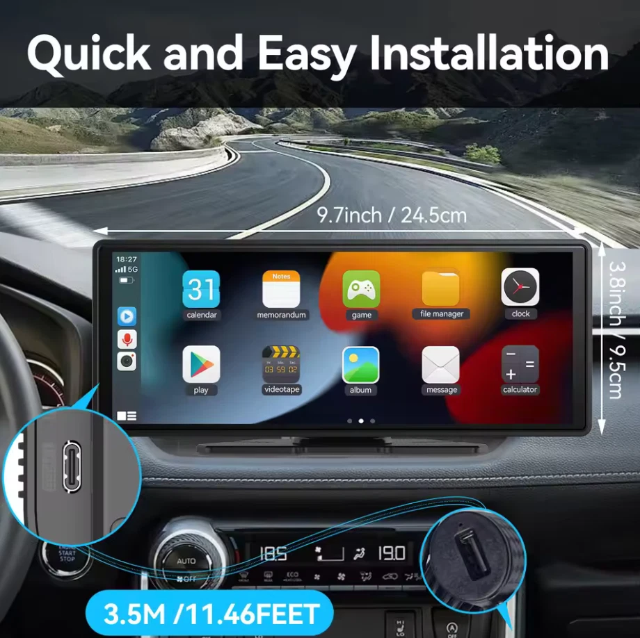 Autoradio CarPlay e Android Auto Display Wireless 10.26" Portatile Universale - Immagine 4 di 4