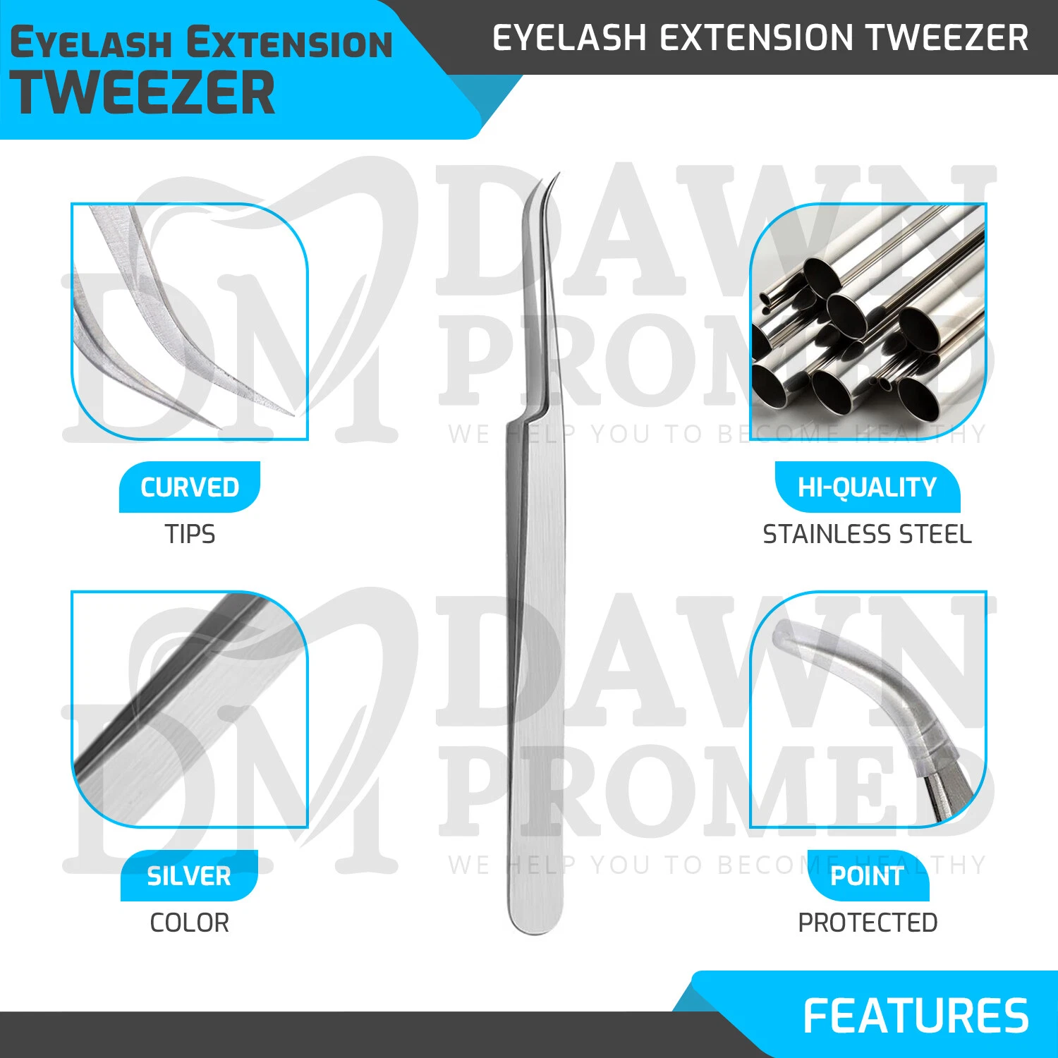 2 Pcs Eyelash Extension Tweezer Set Straight & Curved Volume Lash German Grade image 3