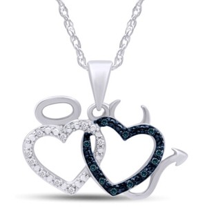 Authentic 1/10 Ct Blue & White Natural Diamond Devil Heart Pendant 14K Gold Plated Sterlg