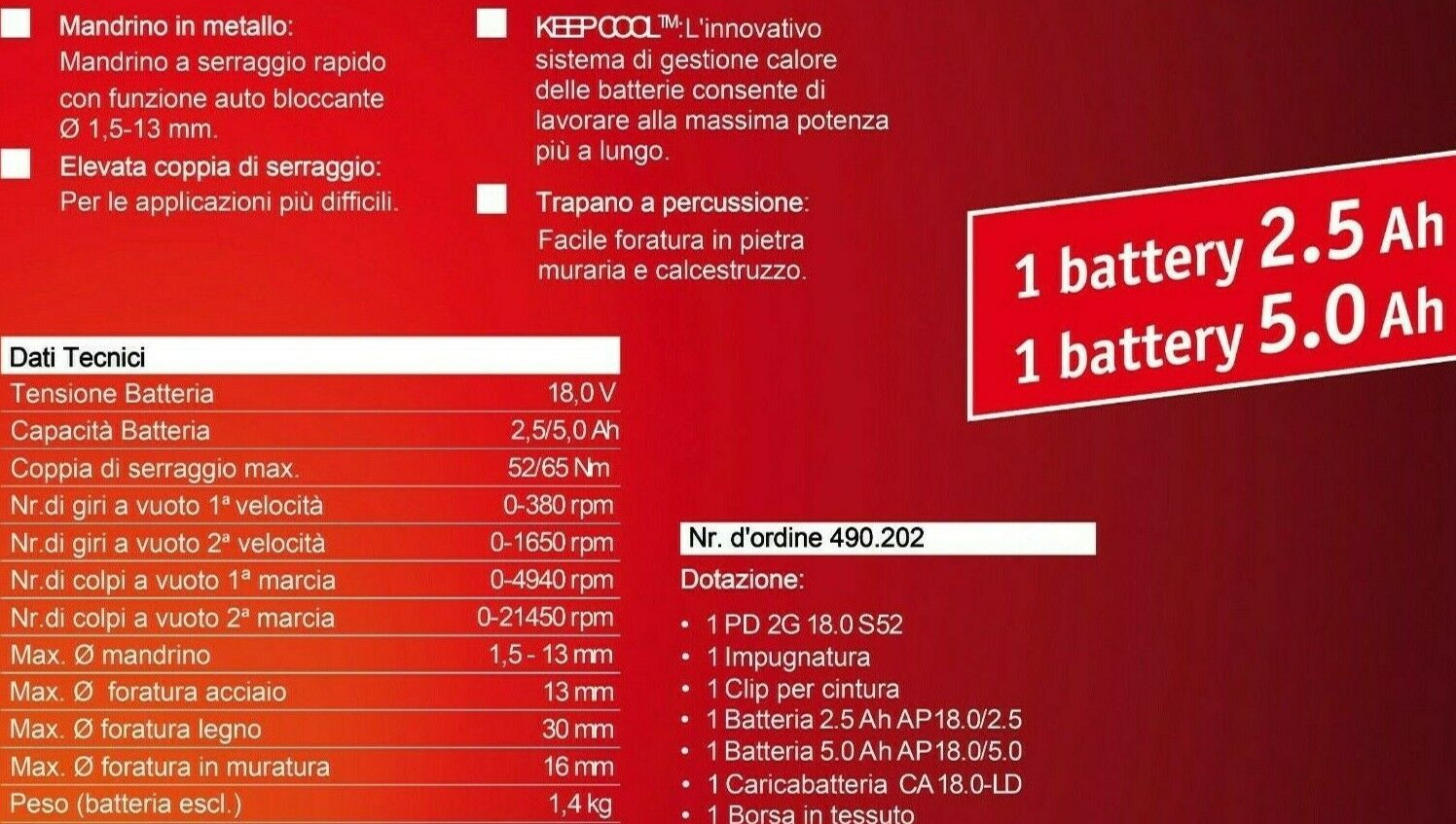 Trapano avvitatore a batteria 18V Flex PD2G18.0 S52 foto 4
