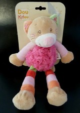 *. DOUDOU PELUCHE DOU KIDOU DOUDKIDOU CHAT ROSE patte rayé vert orange 100% NEUF