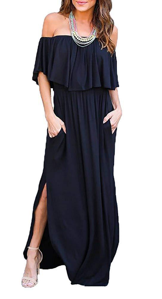 off the shoulder maxi dress with split Crystal Off-Shoulder Maxi Split Dress