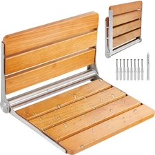 Folding Oak Shower Seat 440 lbs Stainless Steel  Wall Mounted Shower Bench