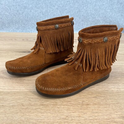 Minnetonka Women's 299 Back-Zip Fringe Boots – Suede, Comfort Fit, True To Size, Handcrafted Style