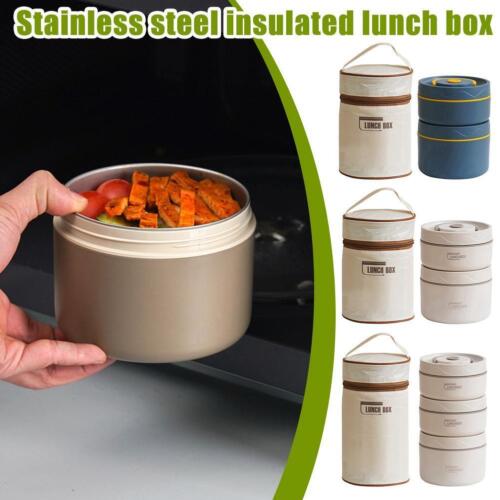 Round Lunch Box Portable Insulated Lunch Container Stainless Set Box~ Stee V8K9