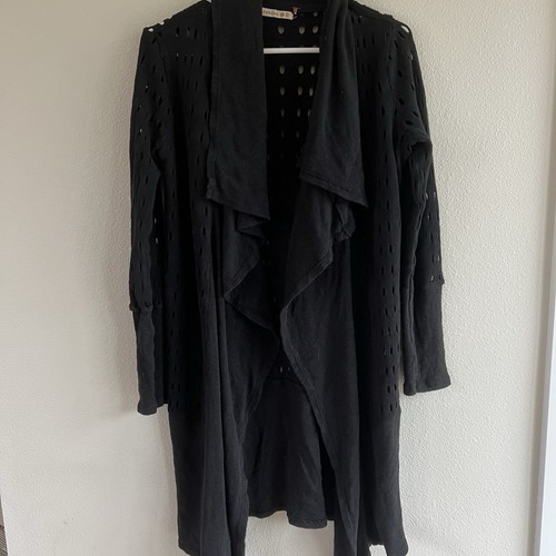 XCVI Wearable Abernathy Draped Coat Black Open Knit Womens XS Cotton Lagenlook