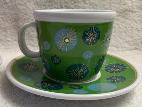 Tazza e piattino Demitasse Julia Minasian verde fucsia ingioiellato 2 set espresso - Foto 3 di 10