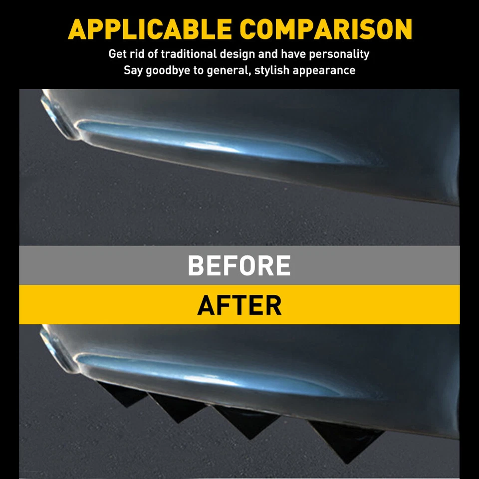 Universal 4x Lower Rear Body Bumper Diffuser Shark Fin ABS Spoiler Protect Black Foto 4 de 4