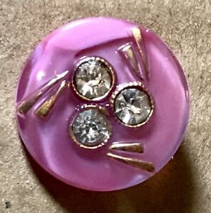 Vintage glass moon glow button pink gold 3/4"