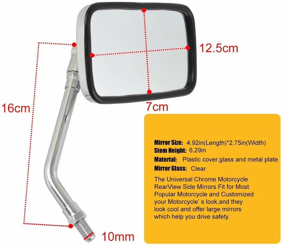 Chrome Rectangle 2x Motorcycle Rearview Side Mirrors 10mm For Yamaha SR500 SR400 Foto 4 de 4