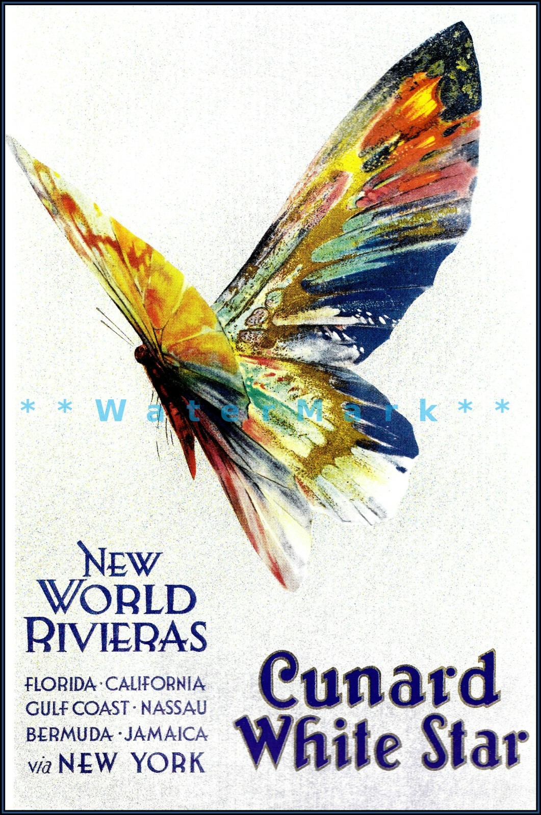 1938 Cunard White Star Rivieras Vintage Travel Poster Retro Art Print  