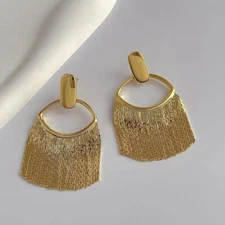 (#18) Woman Fashion Simple Style Color Tassel Gold Metal Earrings for Daily wear