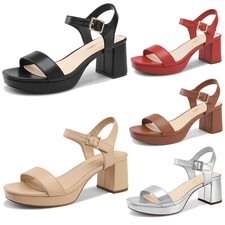 Women Low Chunky Block Heel Ankle Strap Open Toe Wedding Party Dress Shoes