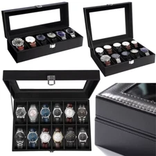 Mens 6 10 12 Grids PU Leather Watch Display Case Collection Storage Holder Box