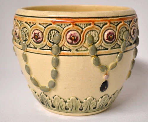 Weller Pottery "Pearl" Detailed Bowl ca. 1920 4 3/4" Tall Jeweled Rosettes