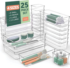 25 PCS Clear Plastic Drawer Organizers Set, 4 Sizes Clear Drawer Organizers  St