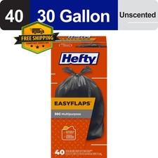 Hefty Easy Flaps Multipurpose Trash Bags, 30-Gallon Capacity, Pack of 40