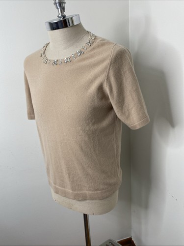 Pure Collection Cashmere Sweater Jumper Womens US 12 UK 16 Tan Rhinestone Detail - Picture 4 of 7