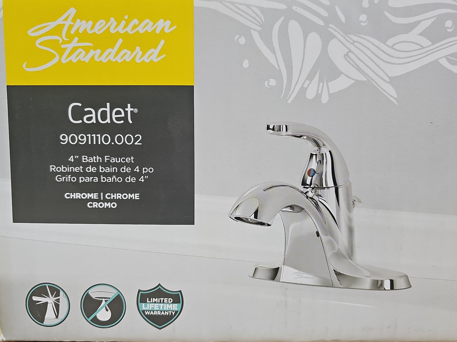 American Standard Cadet 3 Hole Lavatory Bathroom Faucet Chrome 9091110.002