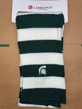MICHIGAN STATE SPARTAINS Scarf. GREEN and White Stripes Logofit Wrap