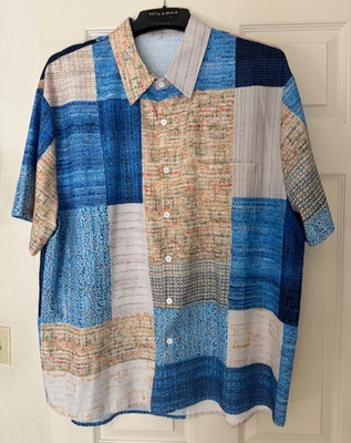 Men's 2XL Lightweight Slinky Shirt (Brandless), Blues & Beiges Block Pattern