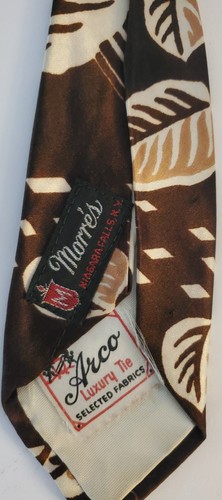 Vintage Brown Rayon Leaf Pattern Neck Tie Arco Luxury Tie - Foto 4 di 8
