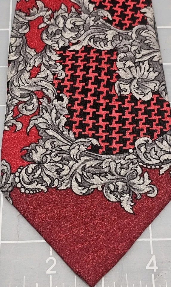 Corbata de seda barroca vintage Gianni Versace 3,5" x 57" roja y negra Foto 2 de 4