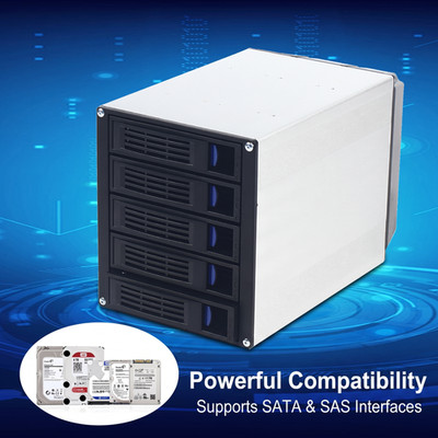 Silver 5 Bay Hot Swap Hard Drive Cage for SATA SAS 3.5'' 2.5'' HDD Storage