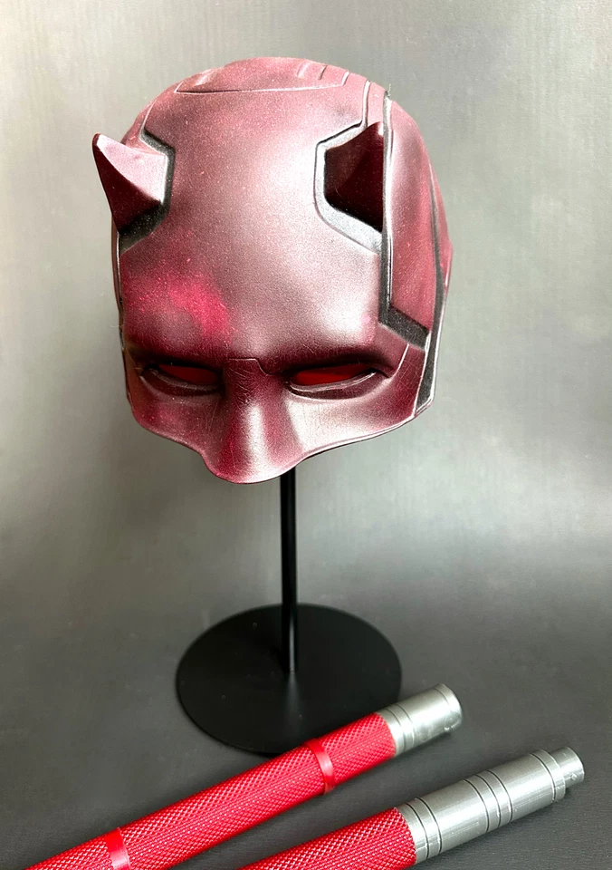 Daredevil Mask, Billy Clubs, + Metal Stand Replica Set! Never Displayed or Worn! - Image 4 of 4
