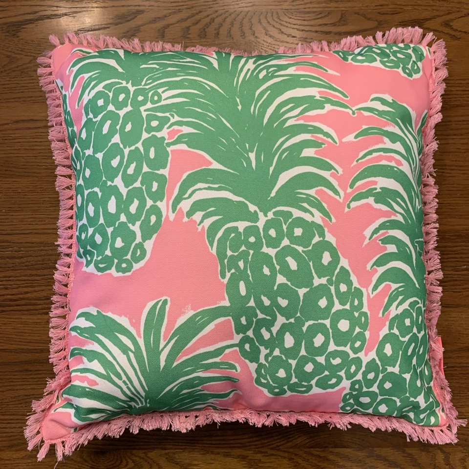 Lilly Pulitzer Throw Pillow Indoor Outdoor Reversible Gold Green Pink Pineapple  - Image 2 of 4