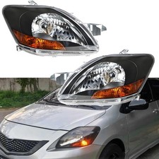 Headlights For 2007-2011 Toyota Yaris Sedan Black Housing Lamps Set Left+Right