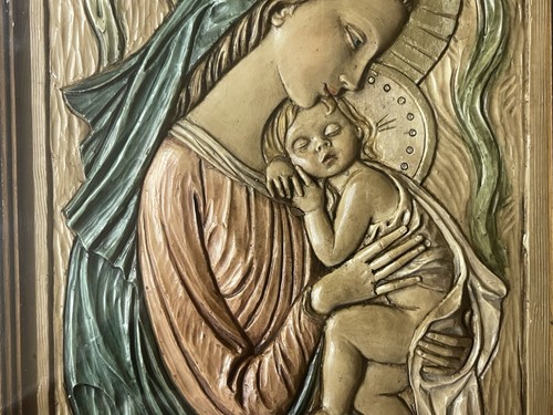 VTG NEW Madonna Mother Mary & Child Carved Framed 3D Wall Plaque Bertagna Italy - Picture 10 of 14