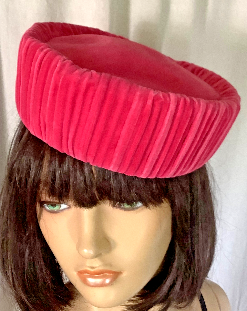 Amazing vintage 1960’s Hot Pink Velvet Hat Vintage floppy hat 1960s large bright pink velvet floppy hat  main image 2