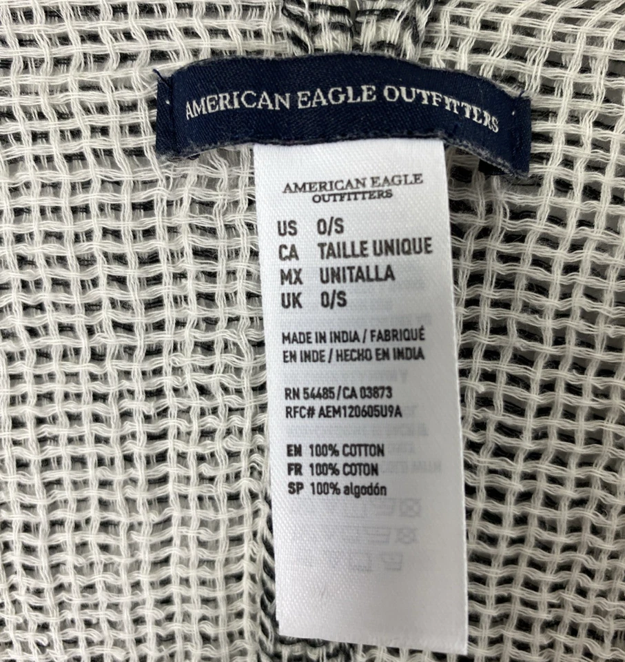 American Eagle Boho Duster Cardigan Womens One Size Black White Floral Fringe - Image 3 of 4