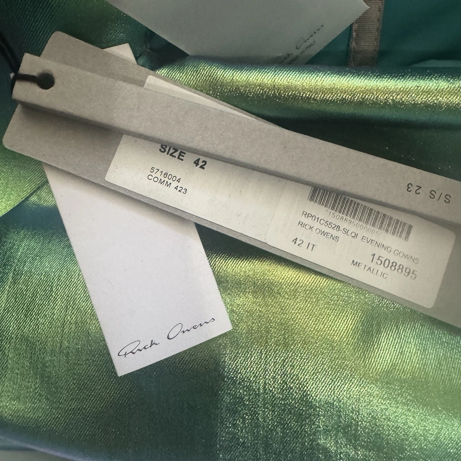 Abito nuovo con etichette Rick Owens Prong iridescente elasticizzato denim ritaglio abito senza spalline 42