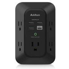 Addtam USB Wall Charger Surge Protector 5 Outlet Extender 4 USB 1 USB-C 1800J