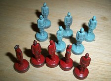 unknown metal game piece soldiers red and blue