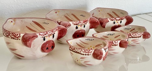 Temptations By Tara Old World Red Nesting PIGS Measuring Cups Bowls Set of 6
