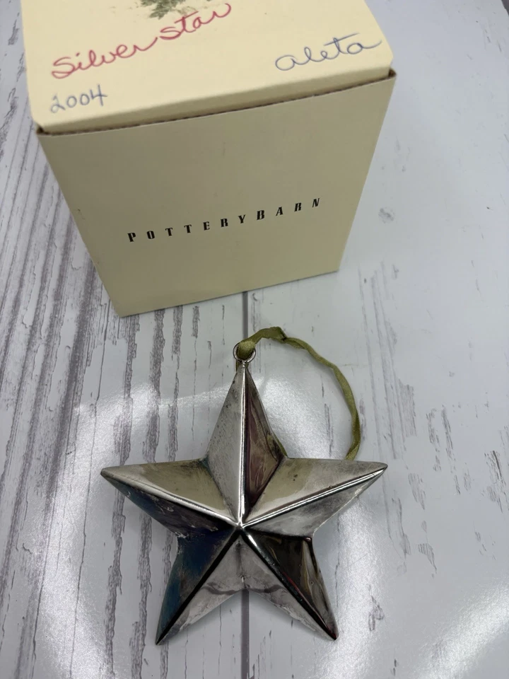 Pottery Barn Metal Rústico Estrella Adornos Plata 3D 3.5" Foto 3 de 4