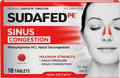 Sudafed PE Sinus Congestion Maximum Strength Decongestant,18 Tablets