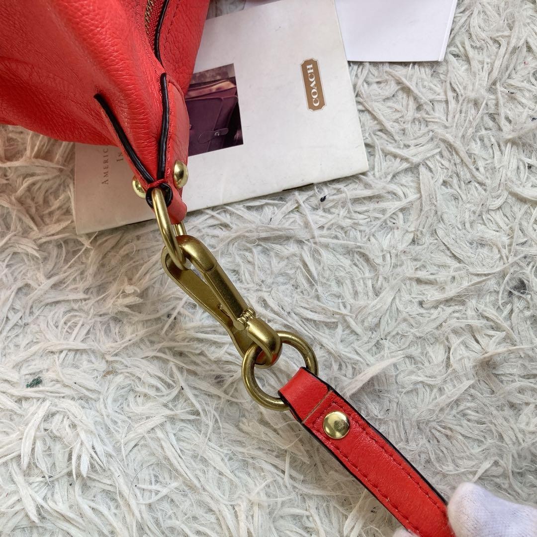 COACH Tote bag Red Leather 2way Shoulder bag Zip Old Vintage From Japan thumbnail 12
