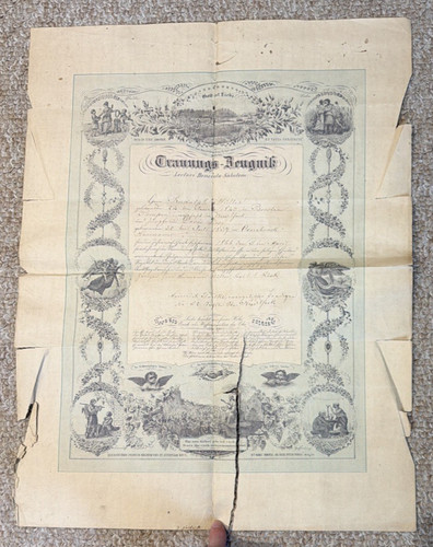 1868 German Marriage Certificate License Ephemera