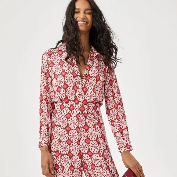 ANTHROPOLOGIE Loveland Mono Pierna Ancha Estampado Floral Rojo Talla 0 Foto 3 de 4