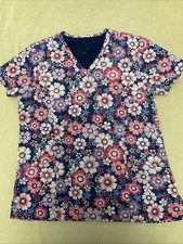 Maevn Prints Scrub Top Large Womens Active Floral Navy Pink Purple