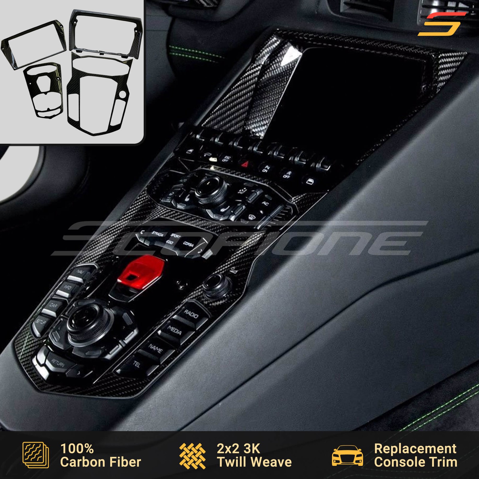 Scopione Carbon Center Console Screen Control Trim Kit for Lamborghini Aventador