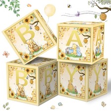 Bear Baby Boxes with Letters 4 PCS Yellow Blocks Baby Shower Gender Reveal