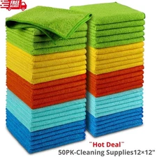 AIDEA 50PK Microfiber Towels 12×12 – Ultra Absorbent, Lint-Free Cloths