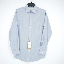 Roundtree Yorke Gold Label Shirt 14.5"-32" SLIM Blue White Striped NWT